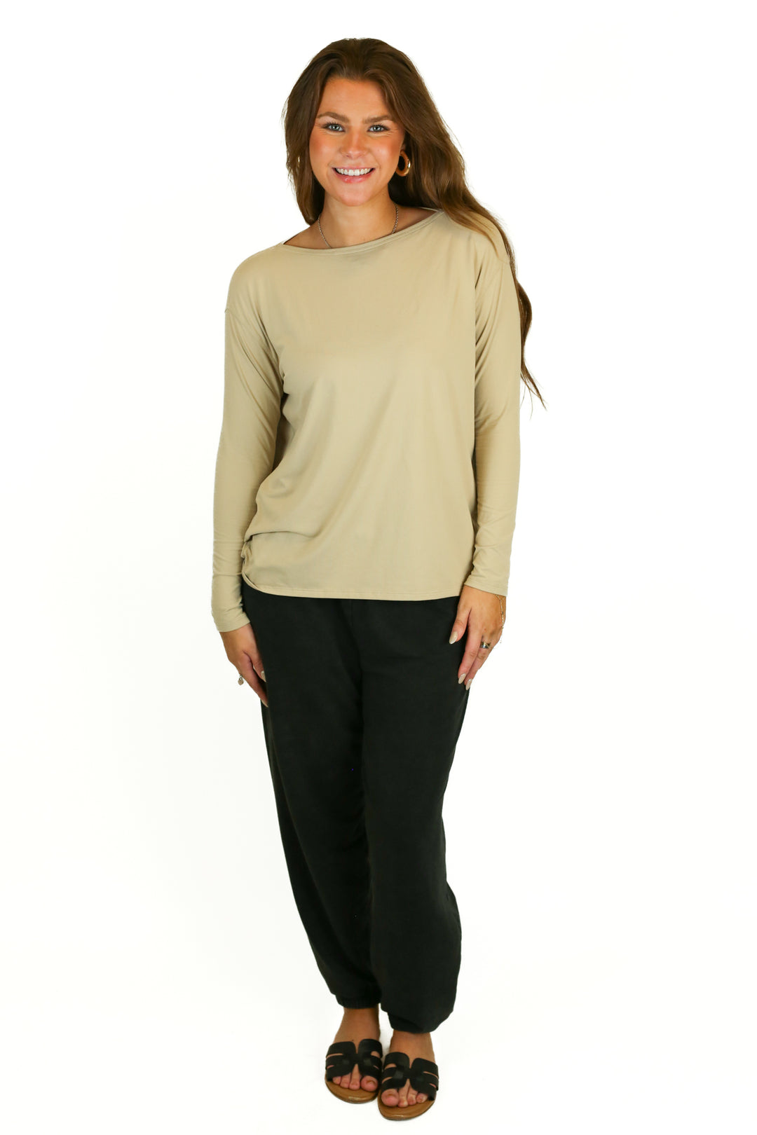 lululemon tan long sleeve high low top (M)*