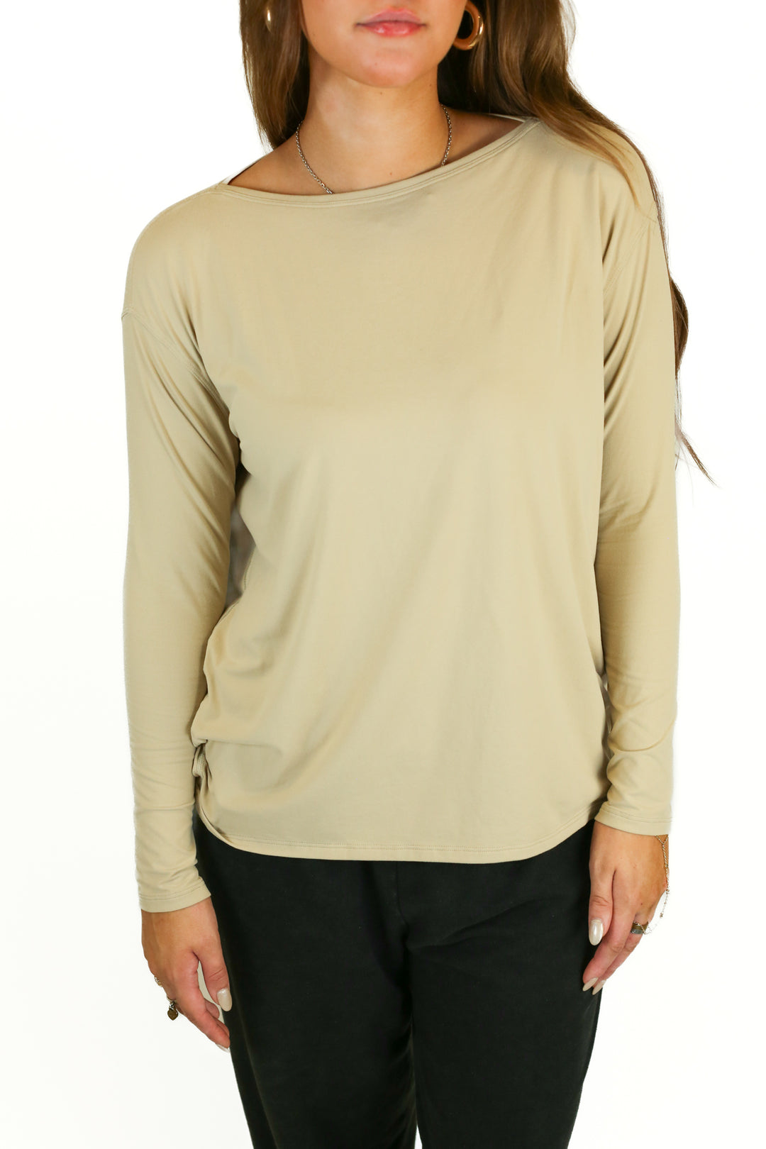 lululemon tan long sleeve high low top (M)*