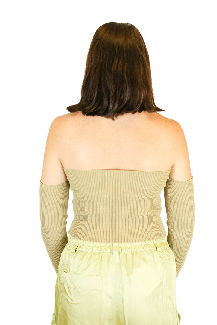 nbd sage green cropped sweater long sleeve halter top (s) NWT