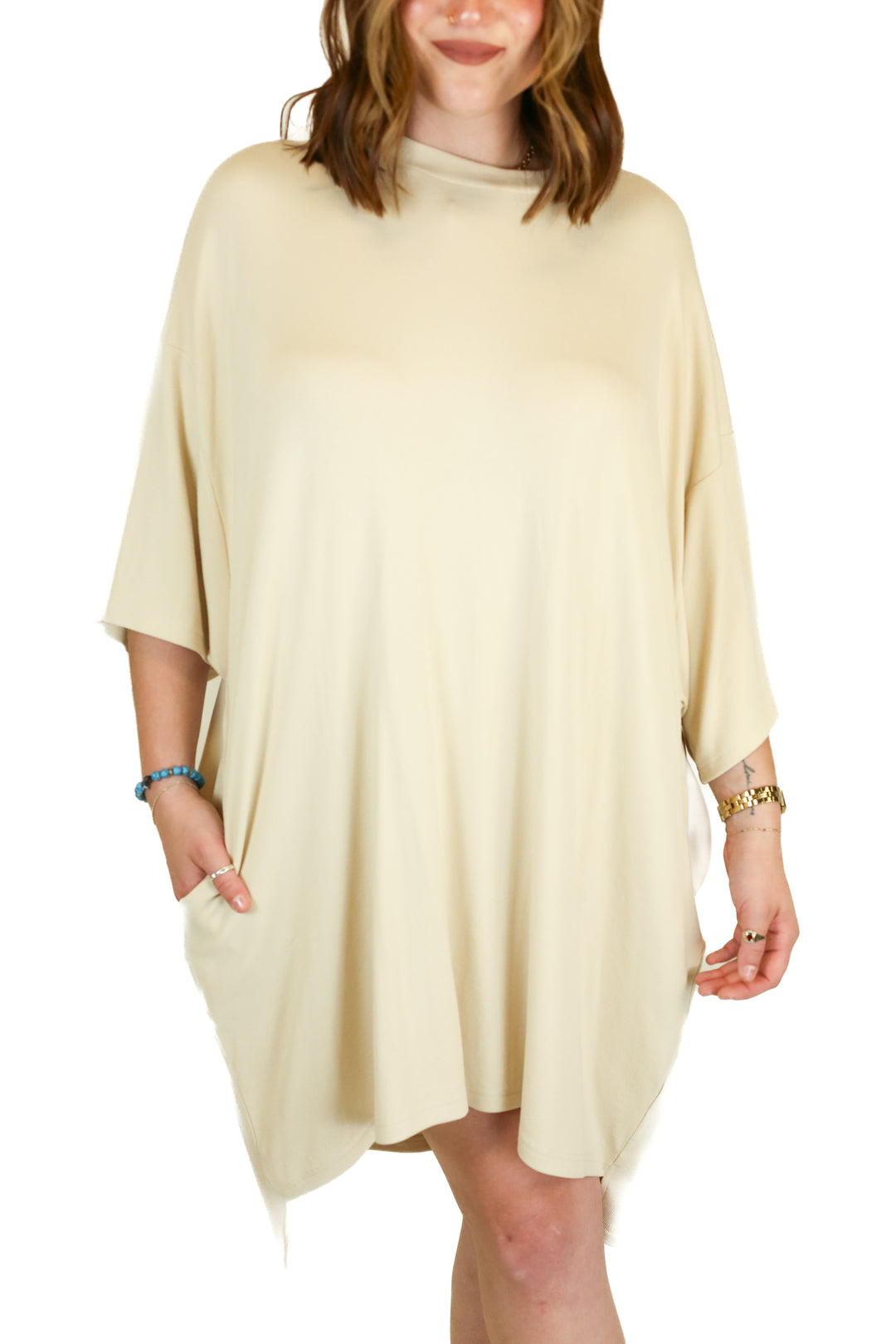 the foxy kind tan ribbed tshirt dress (M)