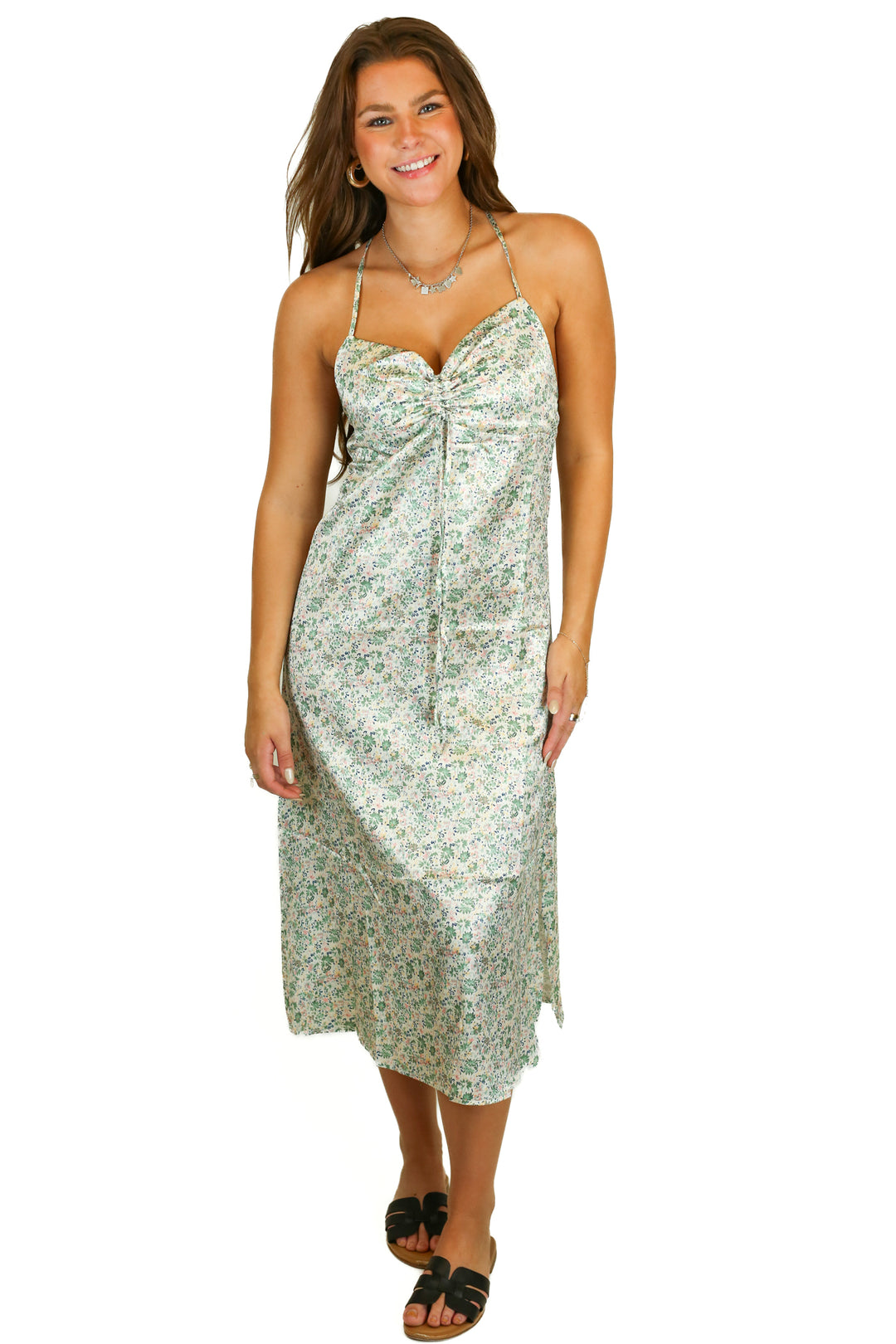 lucca silky floral midi dress (s) NWT