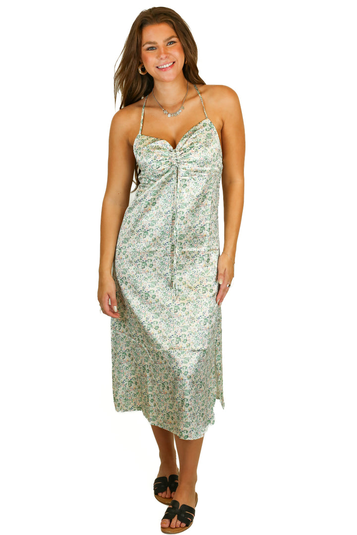 lucca silky floral midi dress (s) NWT