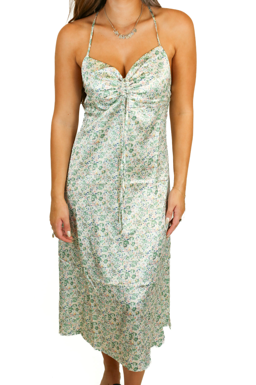 lucca silky floral midi dress (s) NWT