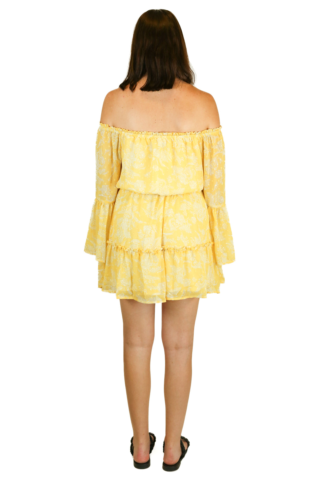 promesa floral long sleeve yellow dress (s)