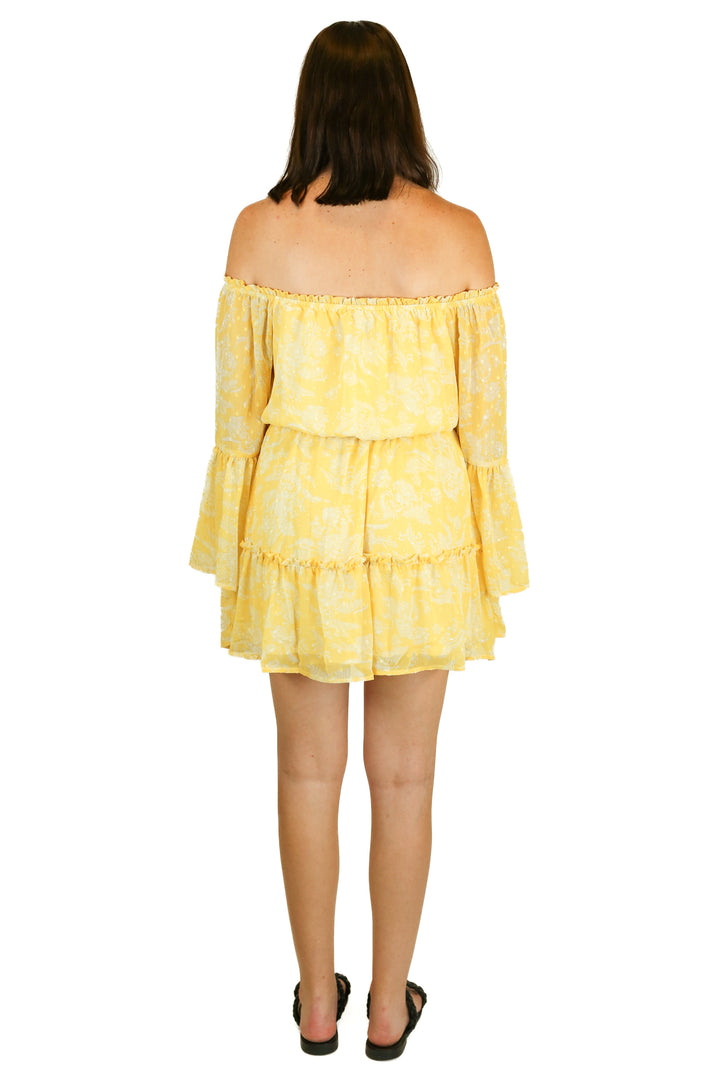 promesa floral long sleeve yellow dress (s)