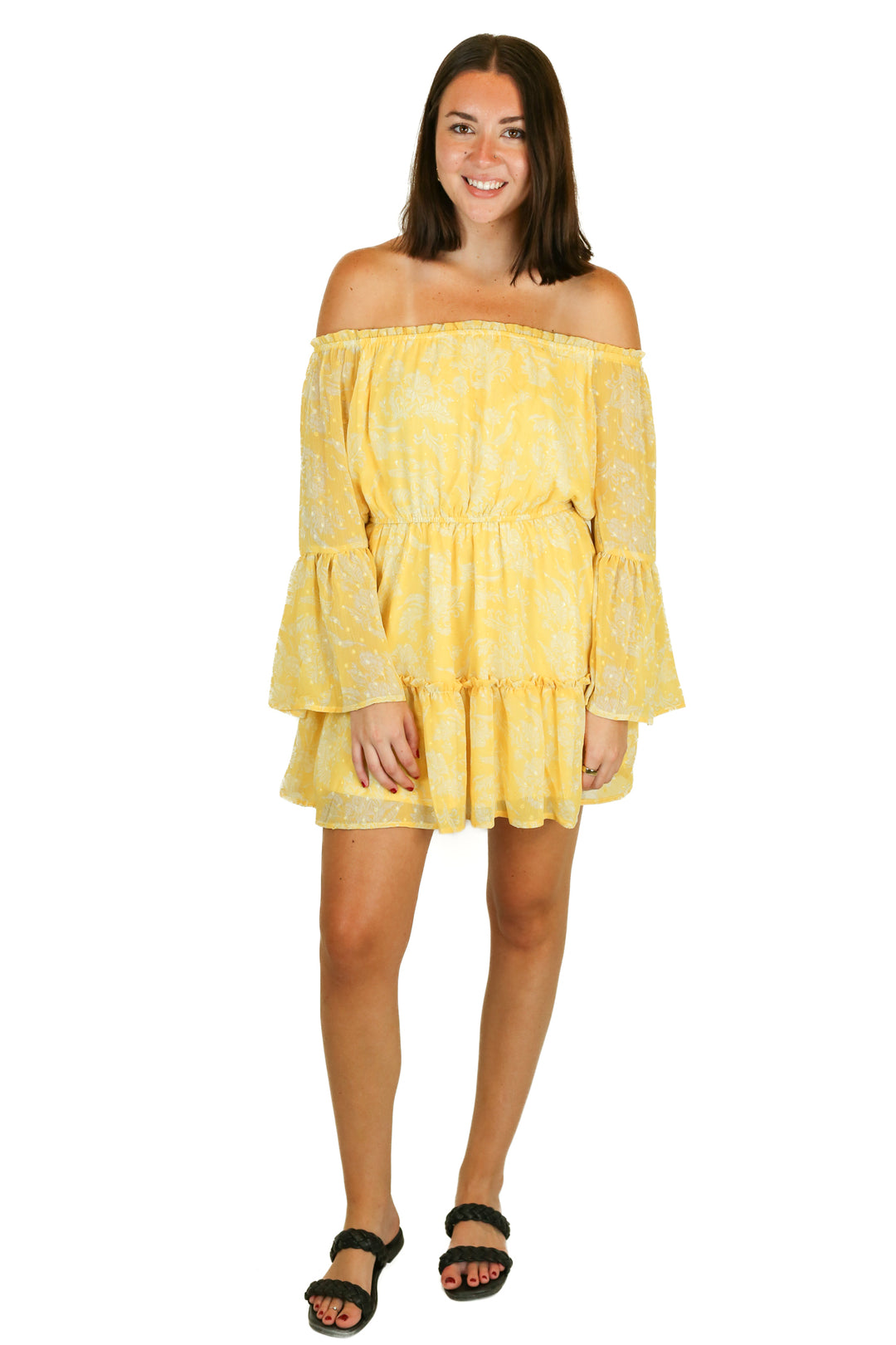 promesa floral long sleeve yellow dress (s)