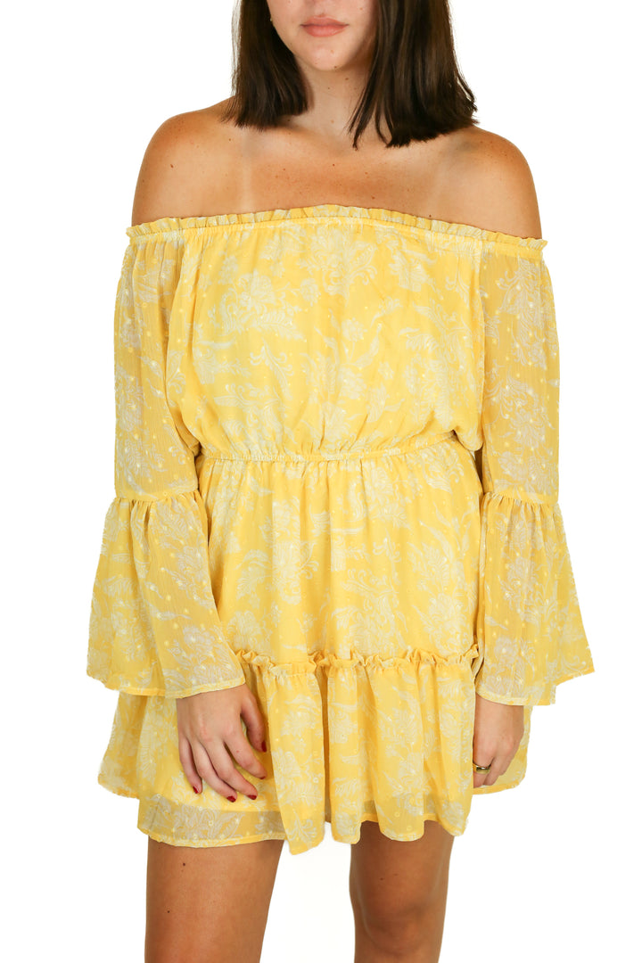 promesa floral long sleeve yellow dress (s)