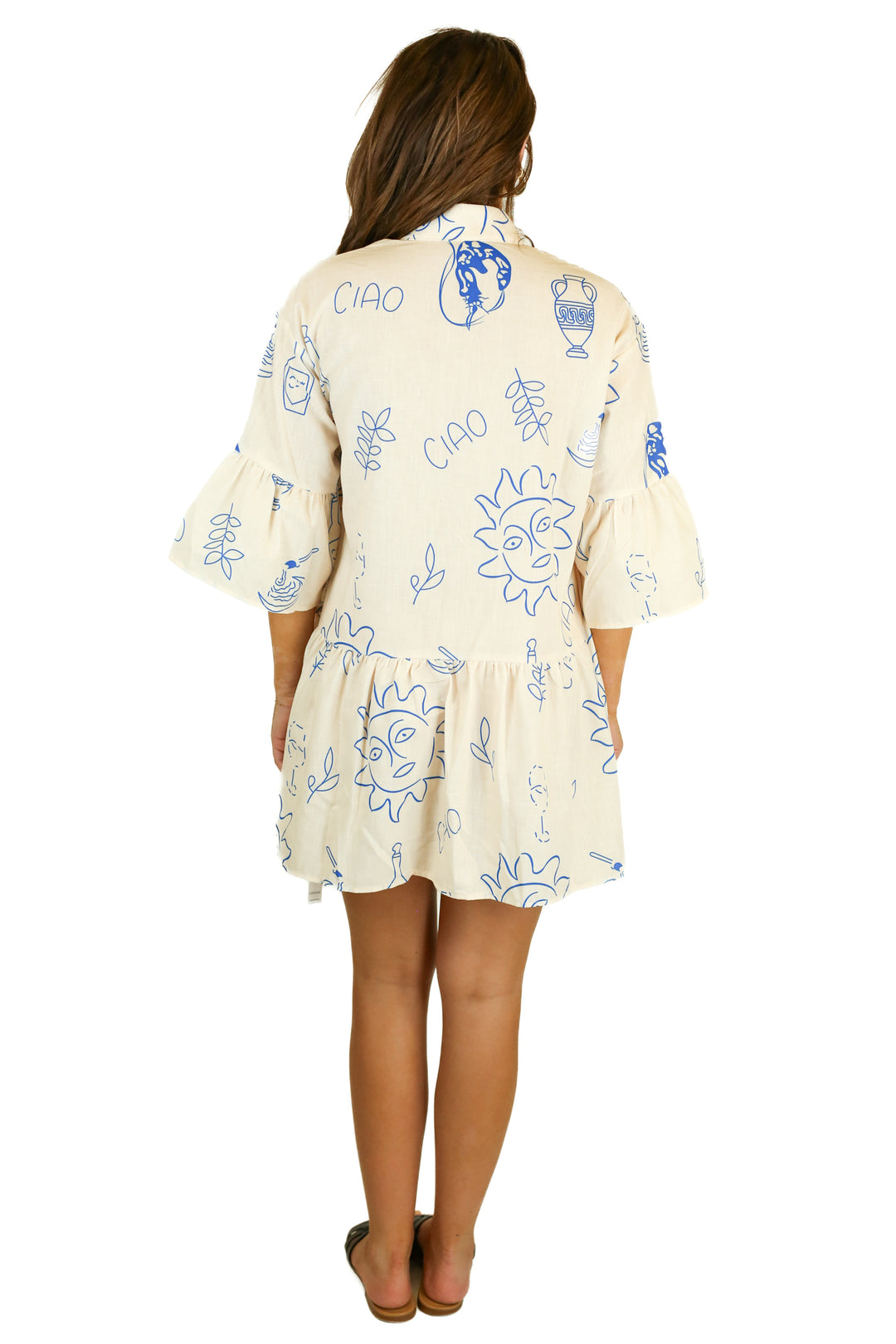 commense cream dress with blue design NWT (m)