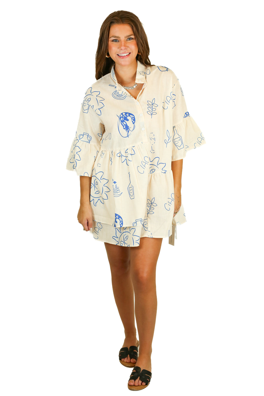 commense cream dress with blue design NWT (m)