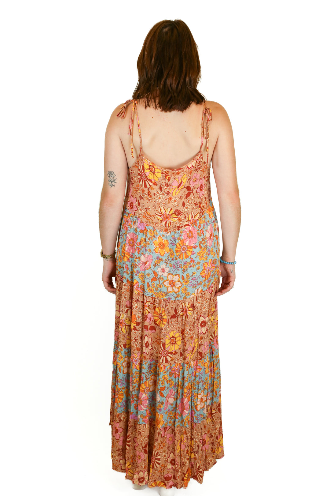 pink lily tiered floral maxi dress (s)