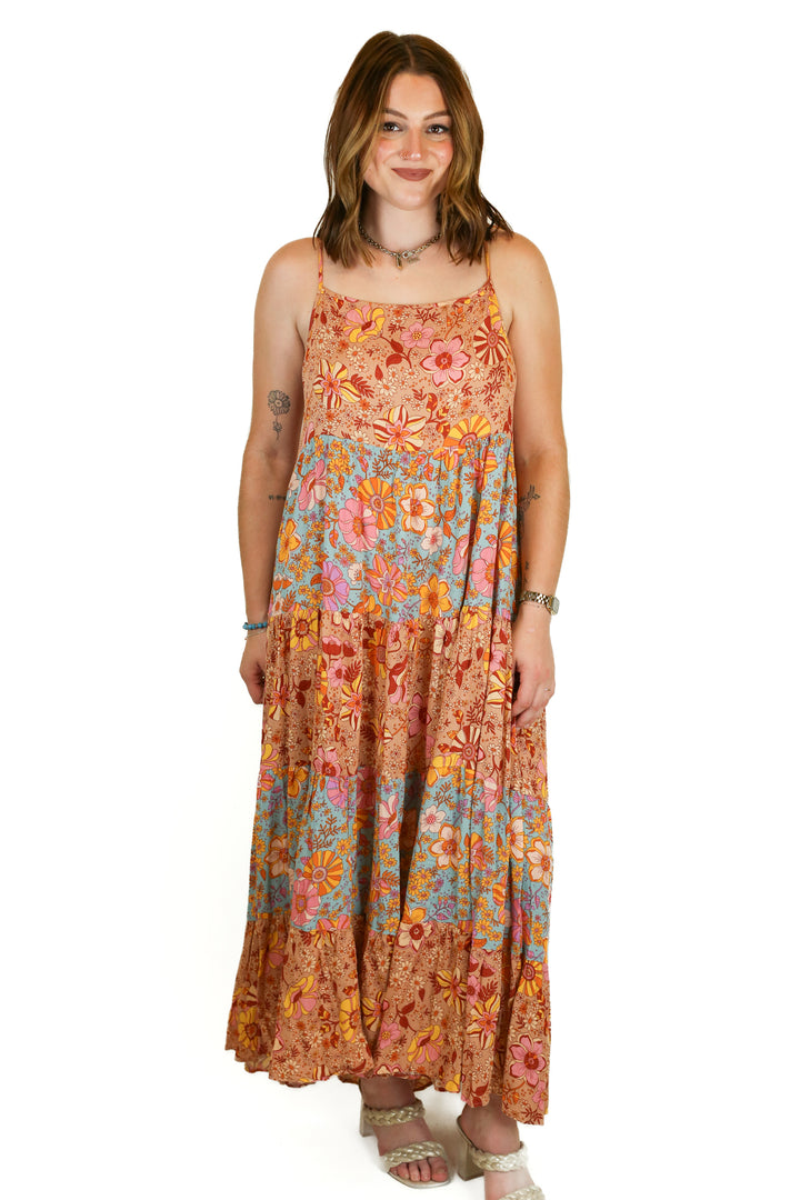 pink lily tiered floral maxi dress (s)