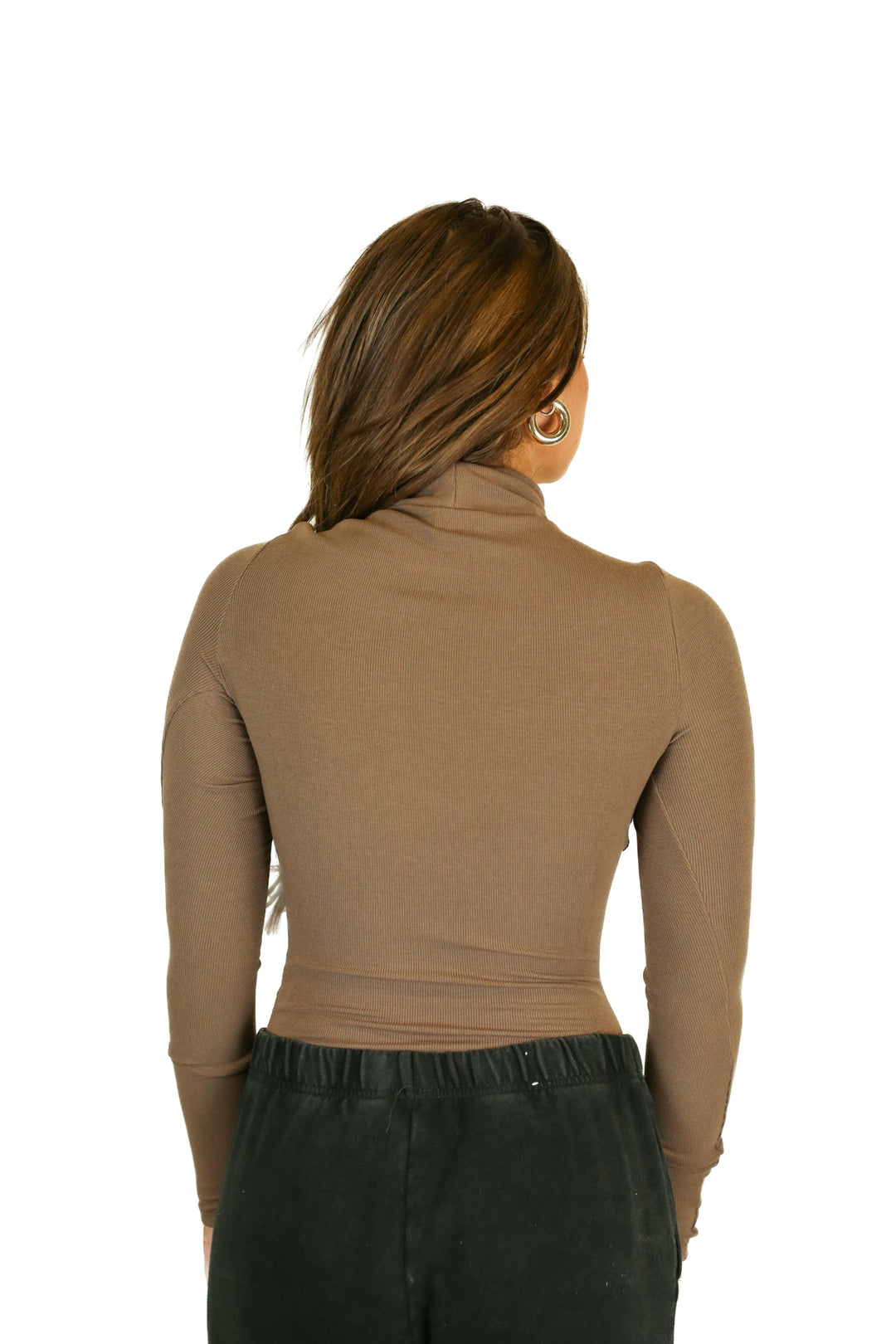 the foxy kind ribbed brown long sleeve turtleneck bodysuit (M)