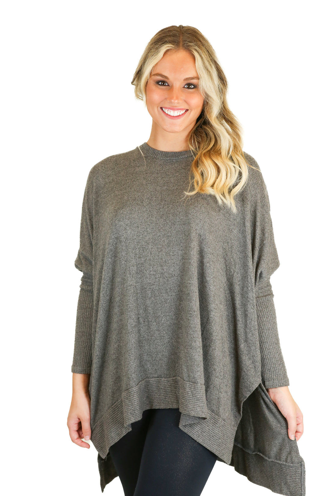 cherish grey lightweight high-low sweater (s)*