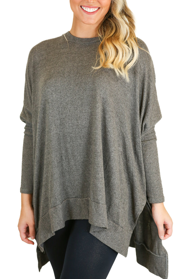 cherish grey lightweight high-low sweater (s)*