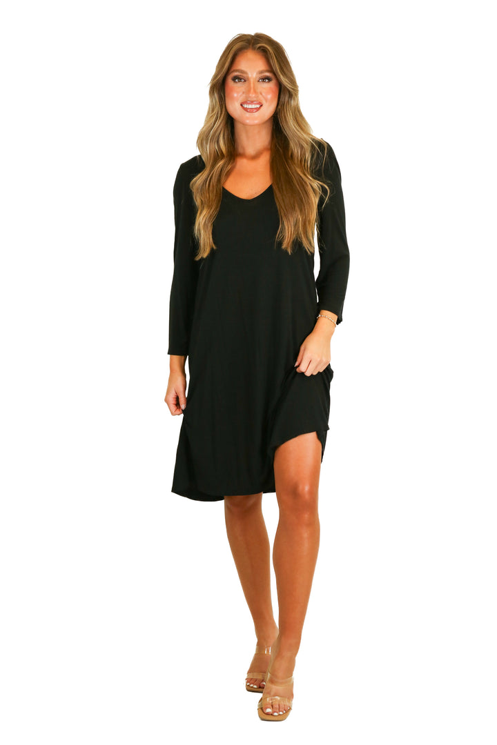 j.jill 3/4 sleeve black midi swing dress (s)