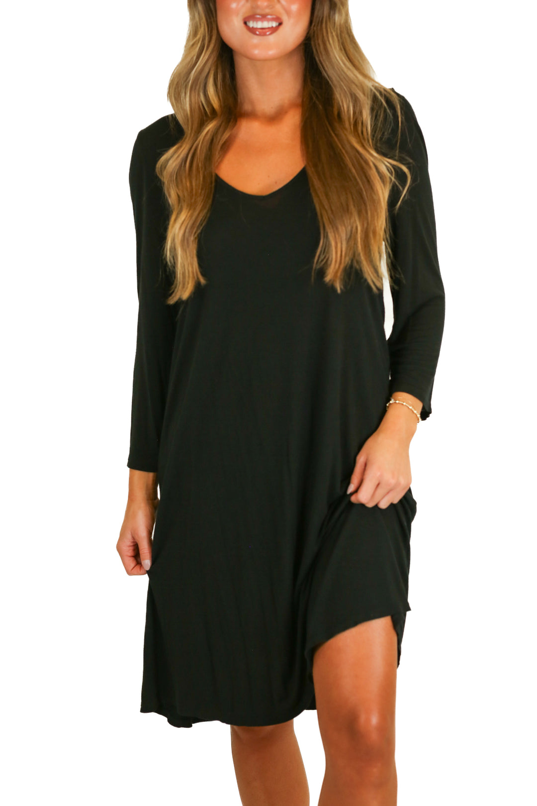 j.jill 3/4 sleeve black midi swing dress (s)