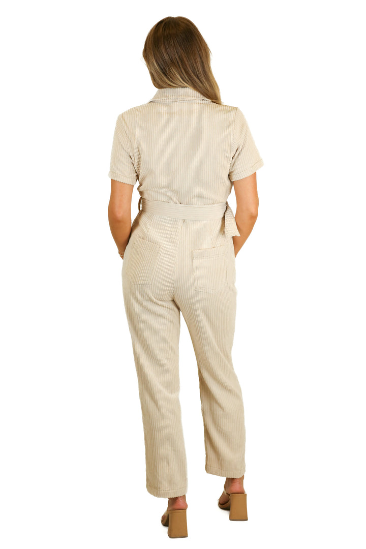le lis beige corduroy jumpsuit (s)