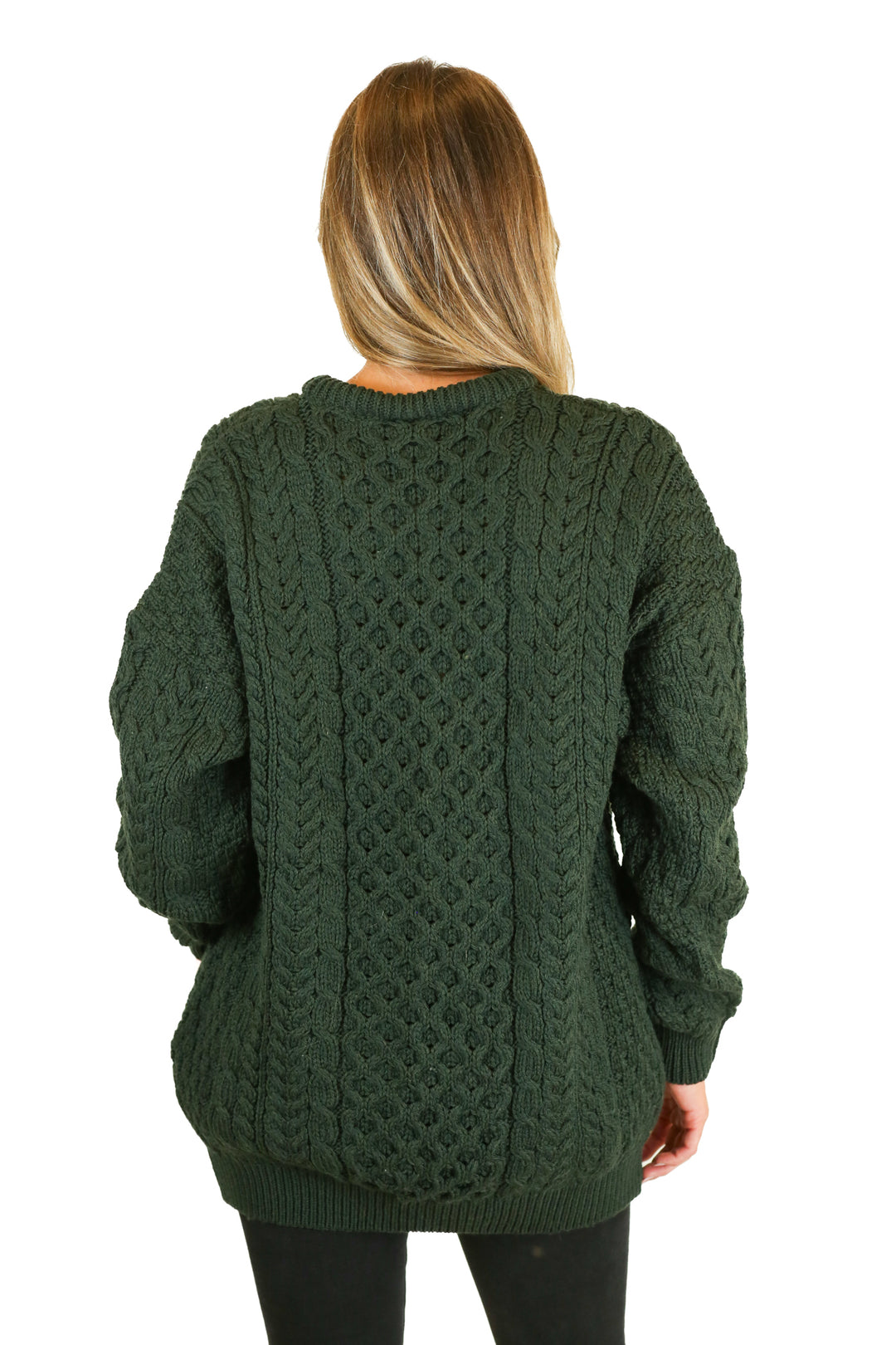 aran dark green long merino wool sweater (m)