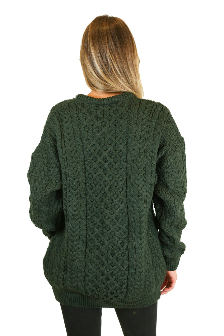 aran dark green long merino wool sweater (m)