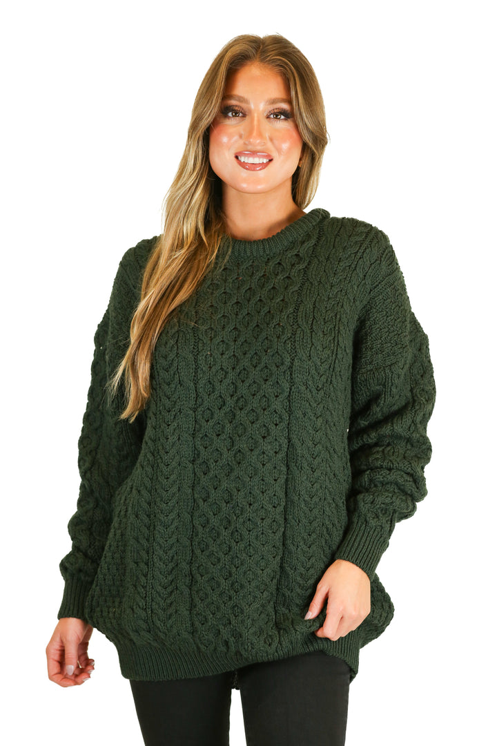 aran dark green long merino wool sweater (m)