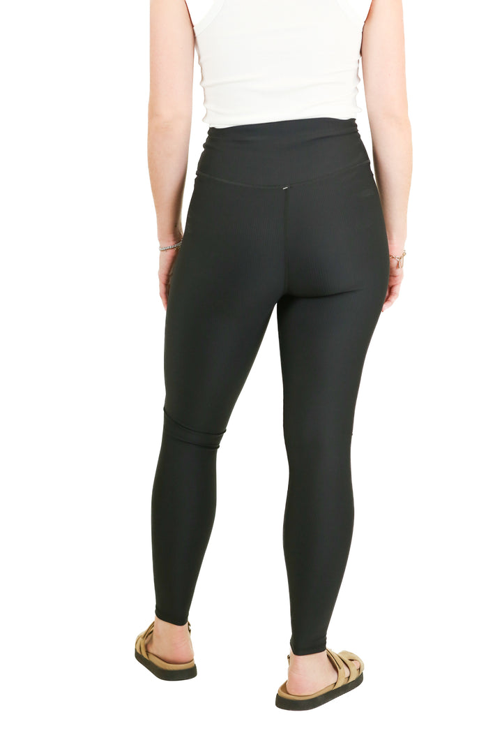 pink lily black ribbed leggings (s)