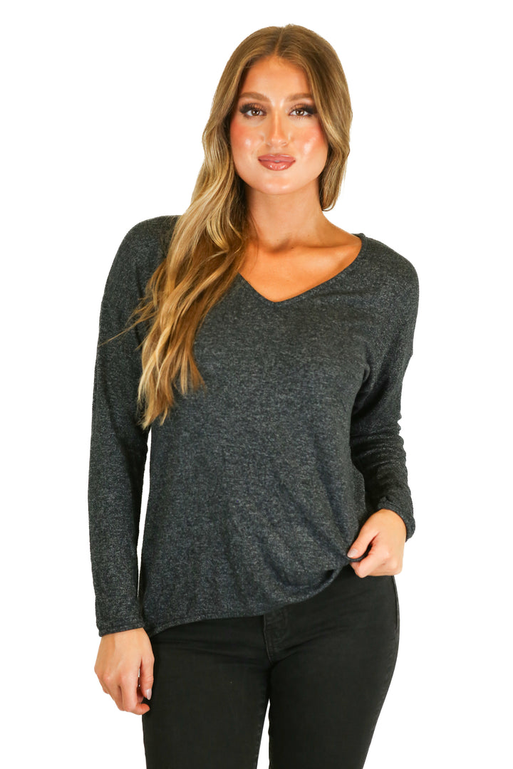gibson dark grey high-low lightweight sweater (s)