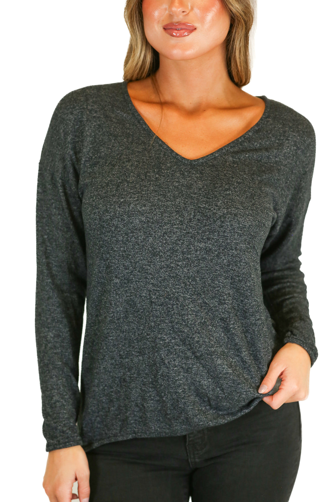 gibson dark grey high-low lightweight sweater (s)