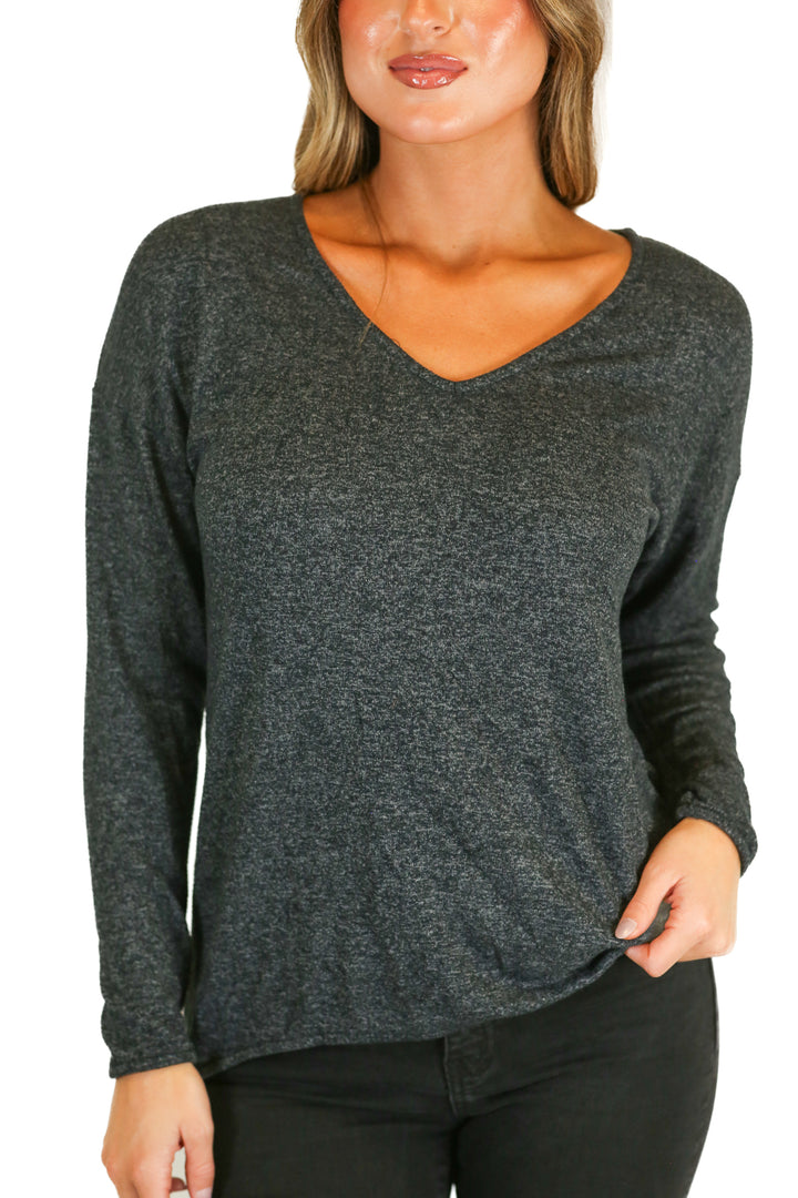 gibson dark grey high-low lightweight sweater (s)