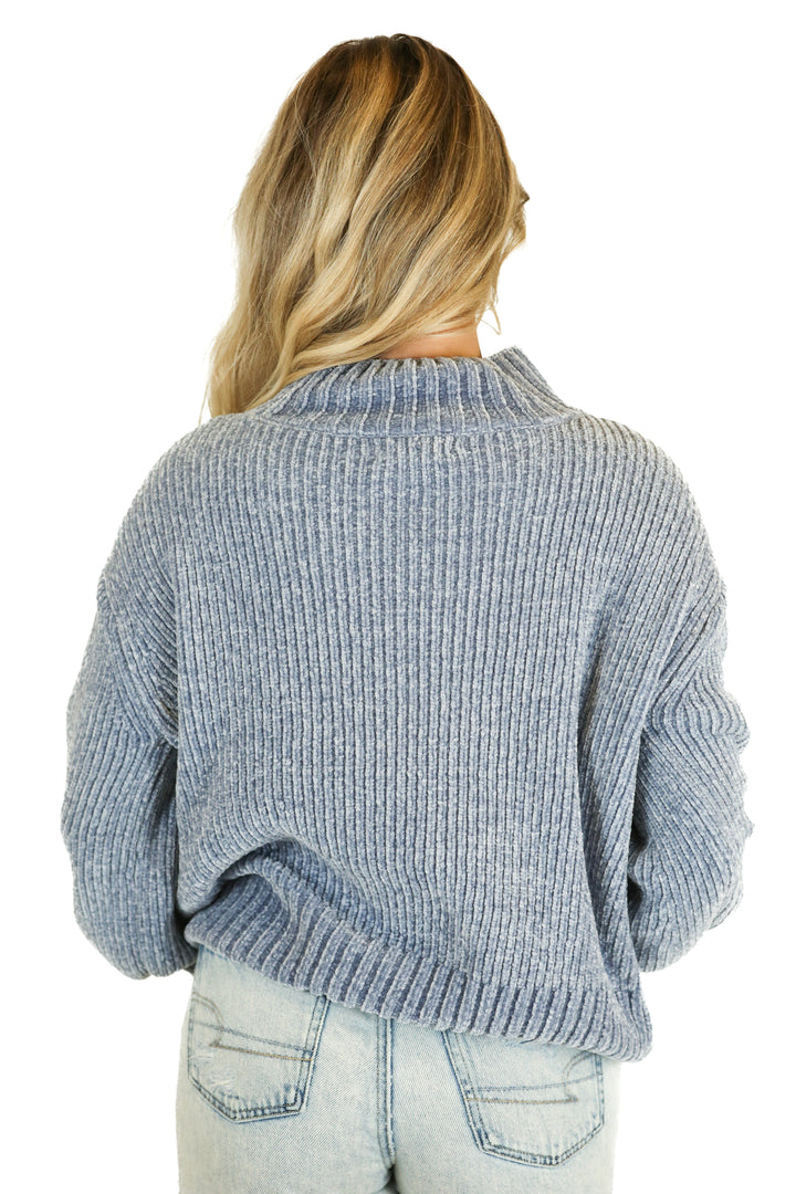 cynthia rowley blue chenille mockneck sweater (s; retail $295)