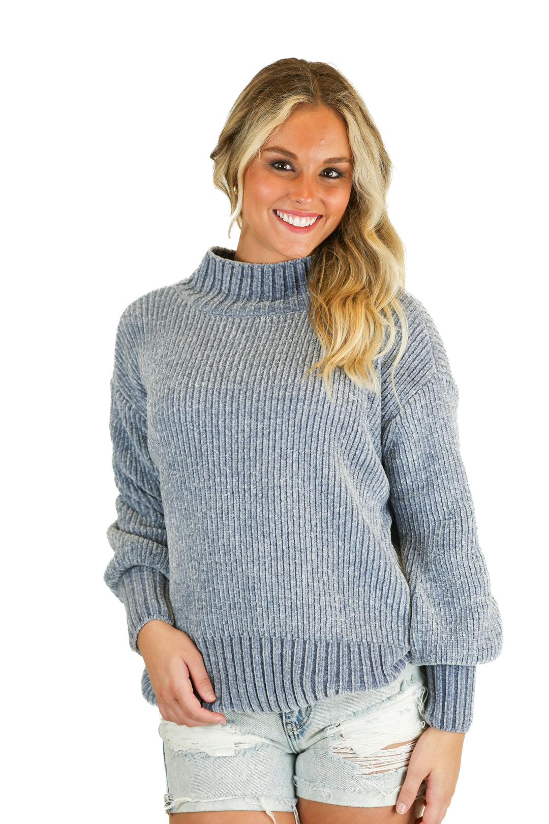 cynthia rowley blue chenille mockneck sweater (s; retail $295)