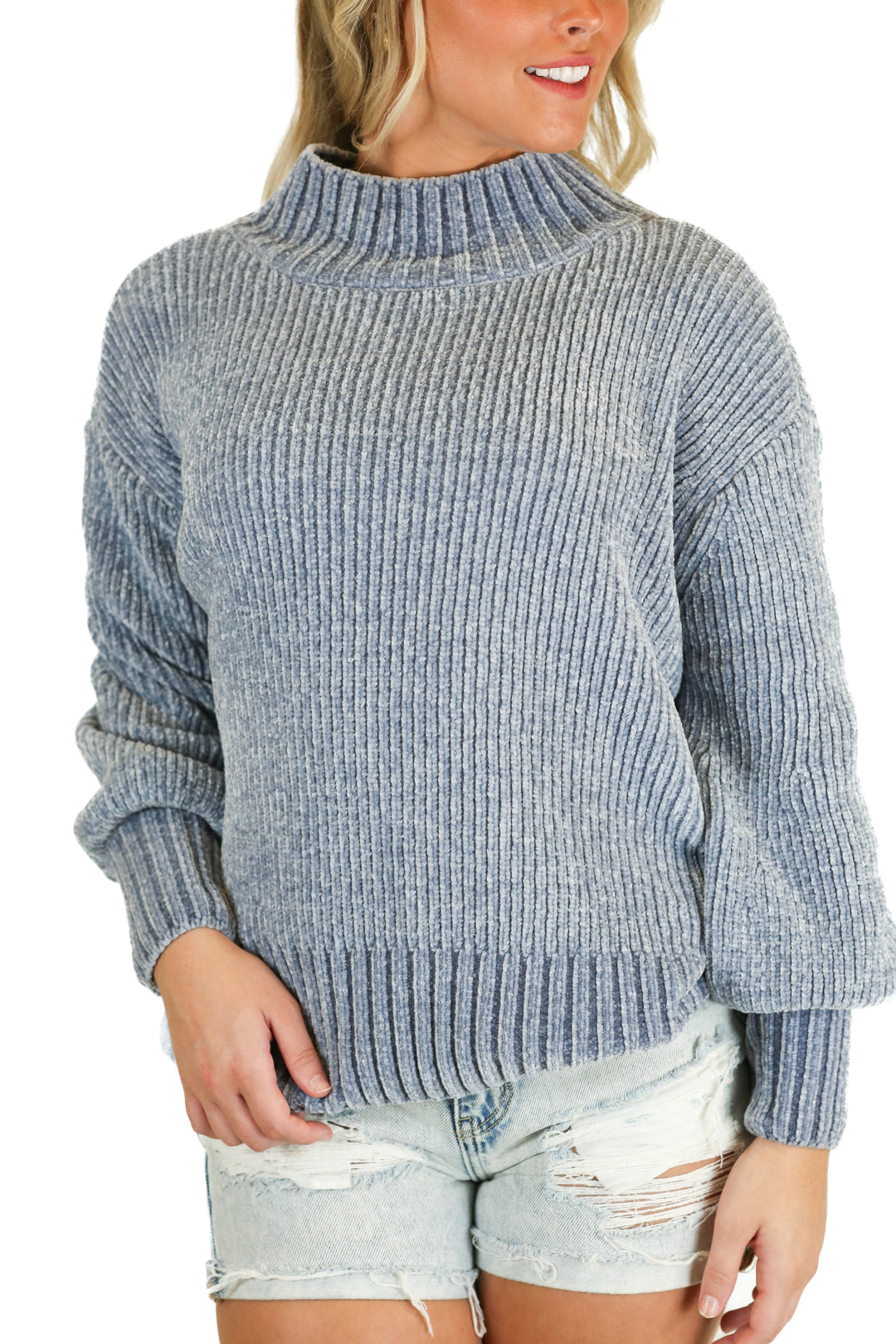 cynthia rowley blue chenille mockneck sweater (s; retail $295)