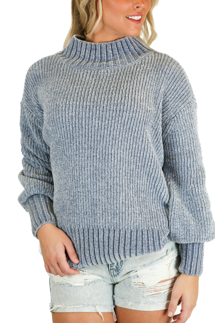 cynthia rowley blue chenille mockneck sweater (s; retail $295)