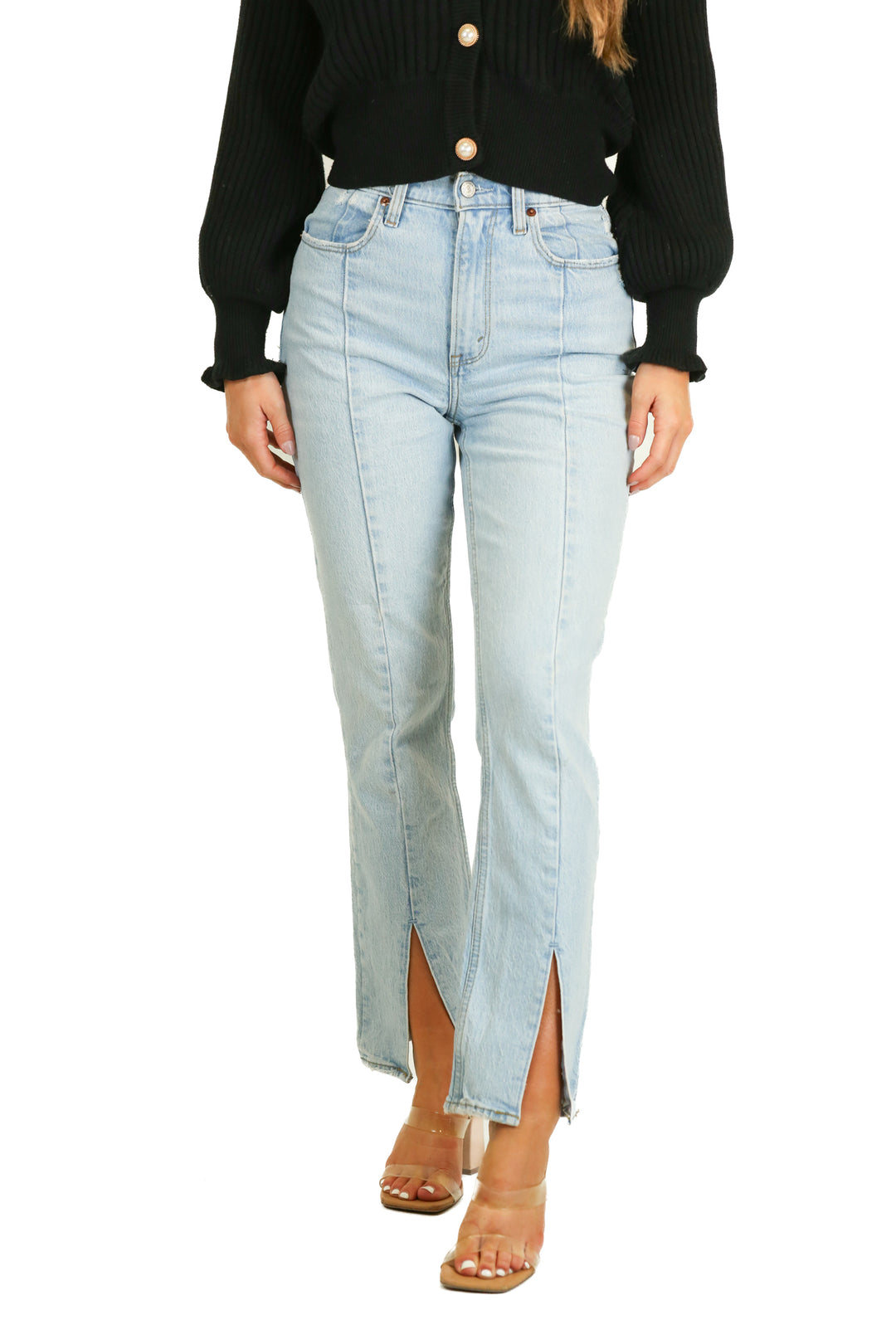 Abercrombie Curve Love High Rise Split Hem Seamed Jeans (25)