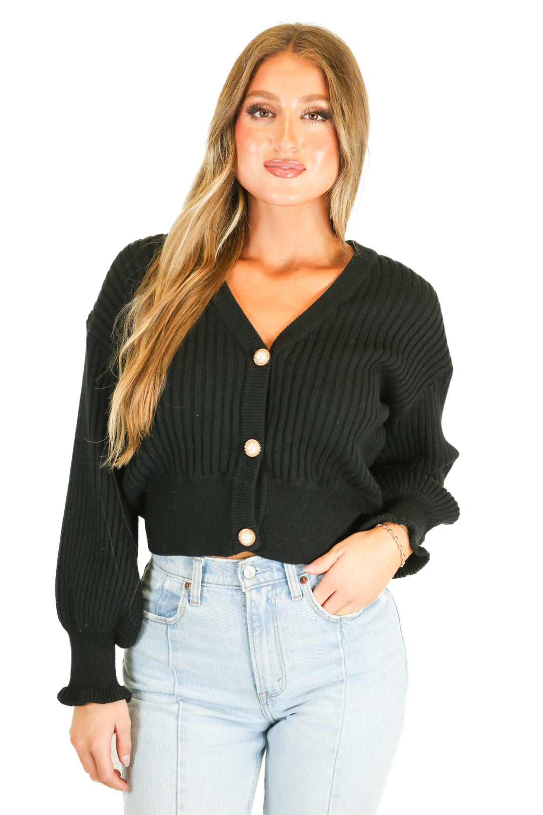 Promesa Black Ribbed Knit Sweater (S)
