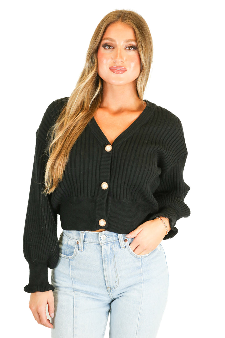 Promesa Black Ribbed Knit Sweater (S)