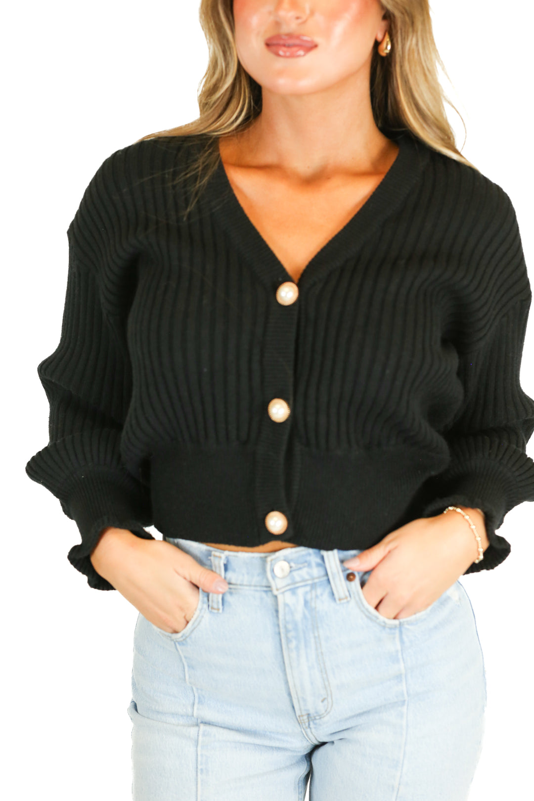 Promesa Black Ribbed Knit Sweater (S)
