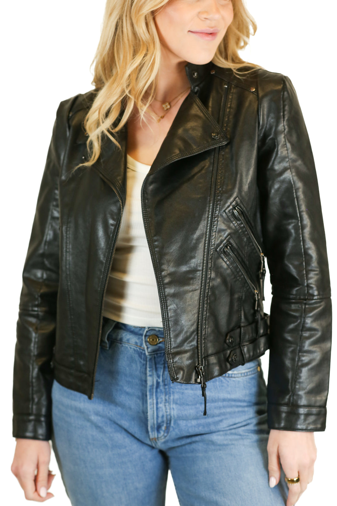 Black Vegan Leather Jacket (M)*