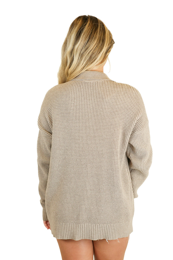 cyrus taupe waffle knit button up shacket (s)