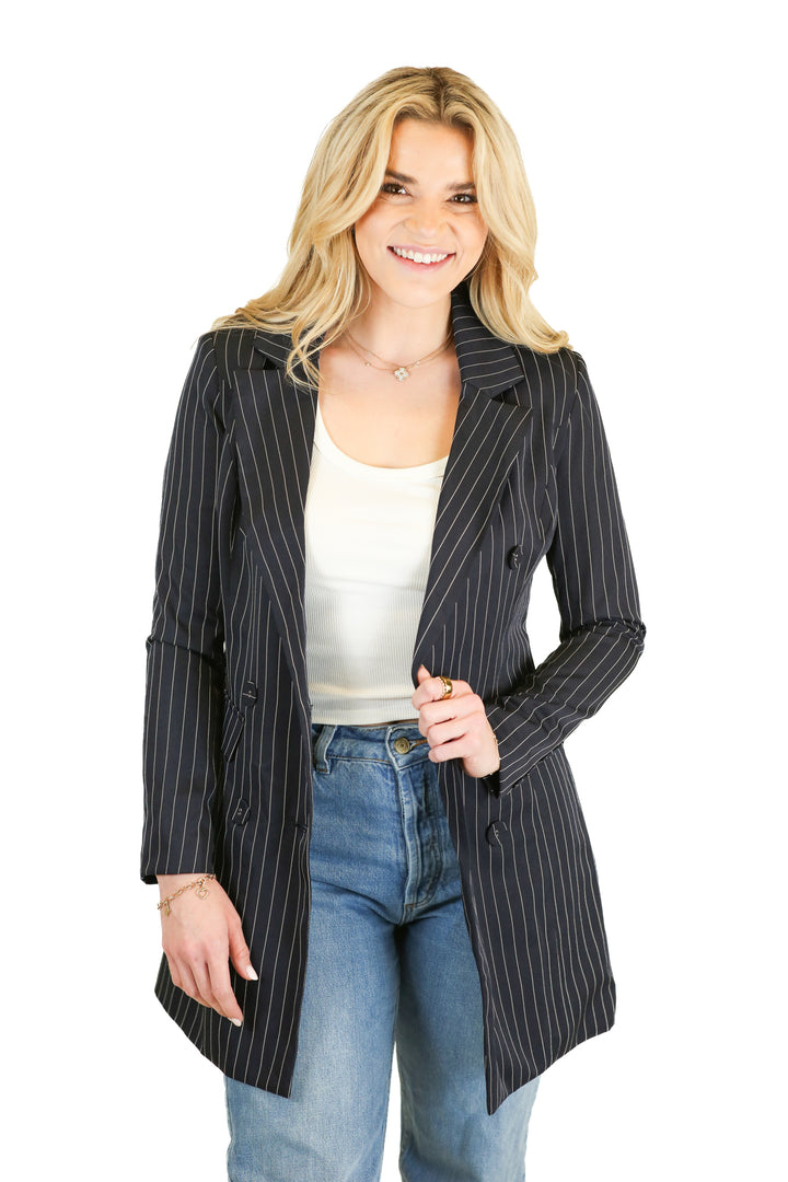 boohoo navy striped blazer dress (xs)