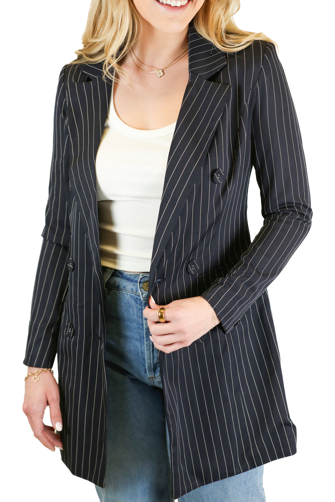 boohoo navy striped blazer dress (xs)