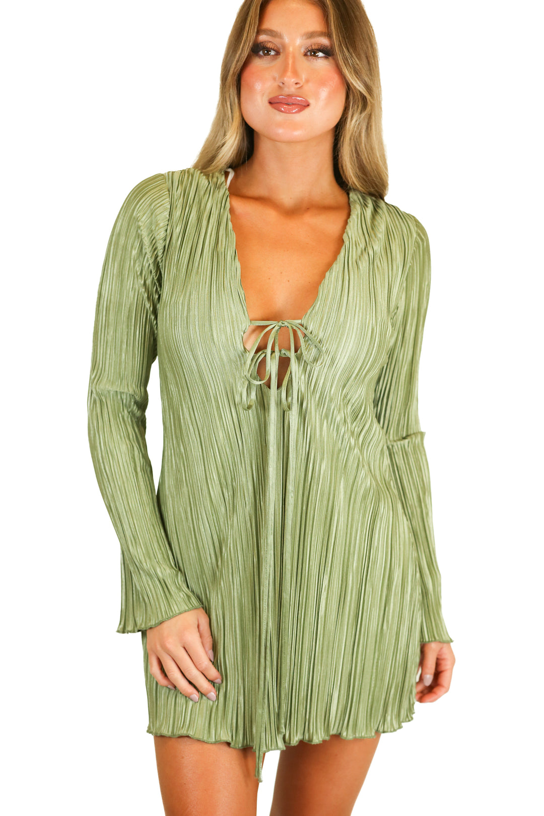 princess polly sage deep v dress (xs) NWT