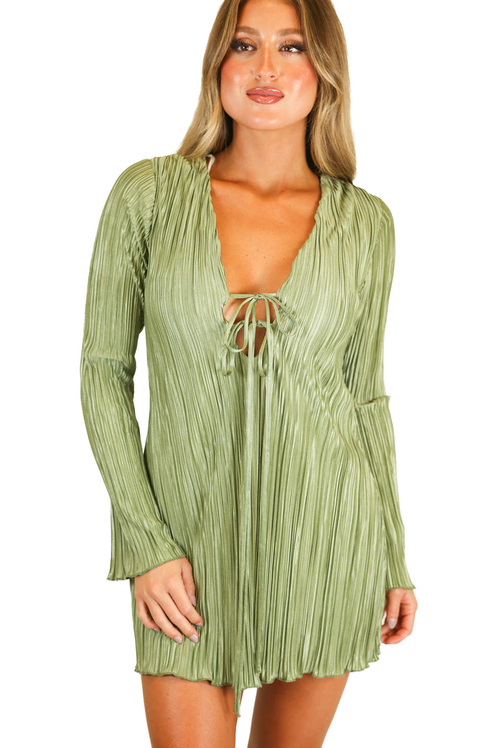 princess polly sage deep v dress (xs) NWT