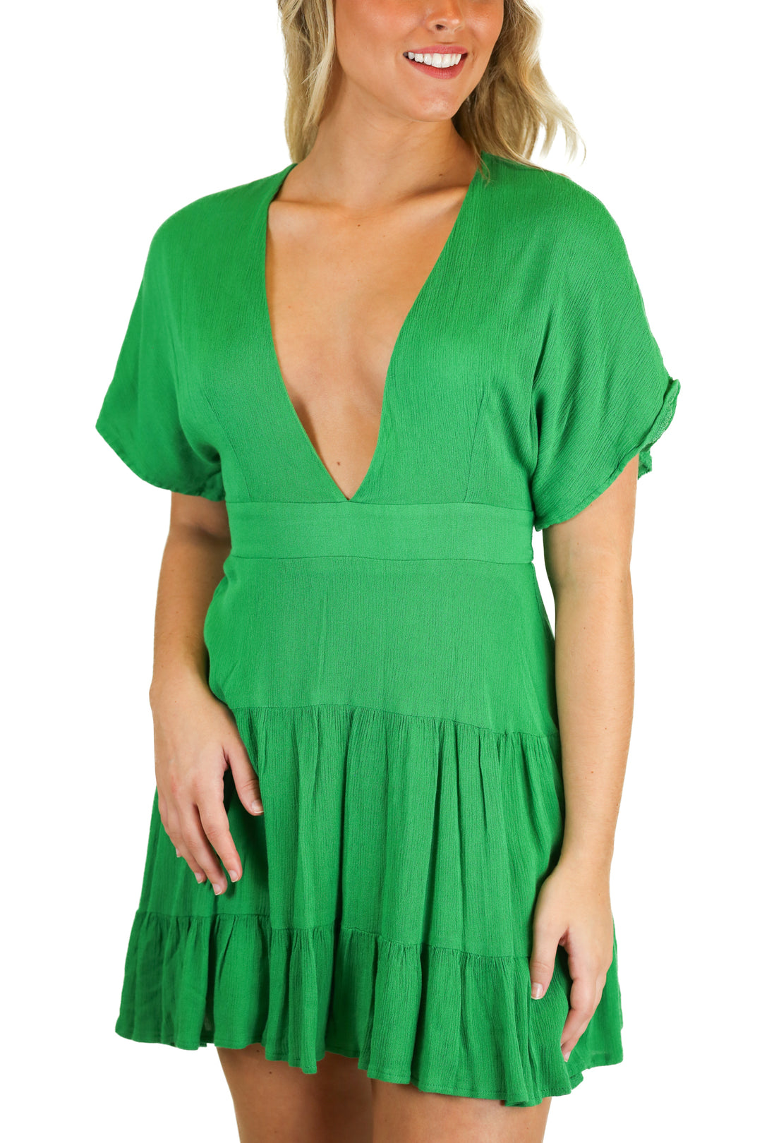 In The Beginnnig Kelly Green V-neck Dress (S)
