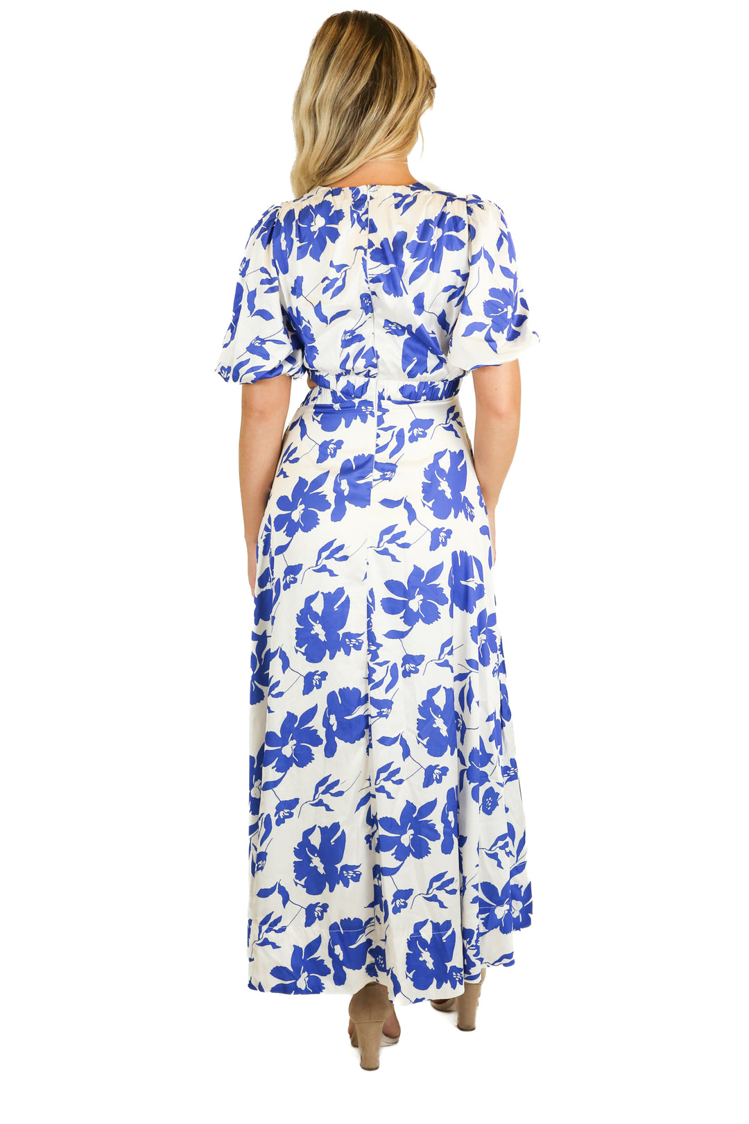 Petal + Pup Blue Floral Satin Maxi Dress (XS)