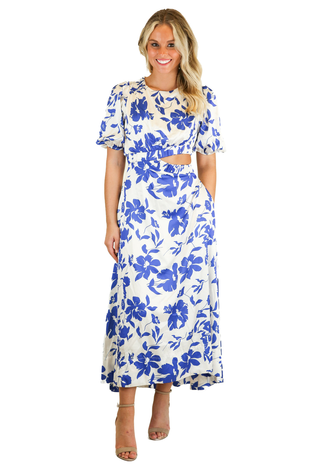 Petal + Pup Blue Floral Satin Maxi Dress (XS)