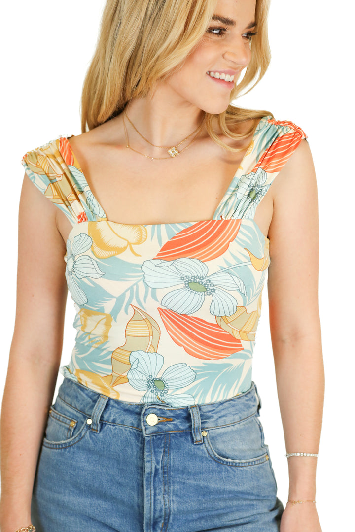 A&G Multicolor Blue Floral Bodysuit (S)