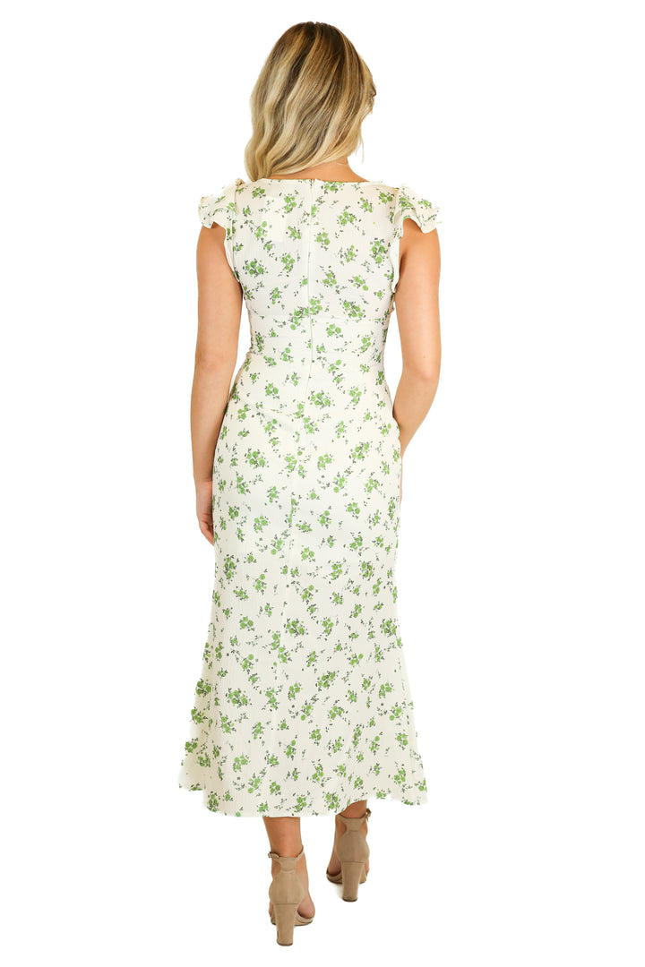 Cider Cream & Green Floral Ruffle Maxi Dress (XS)