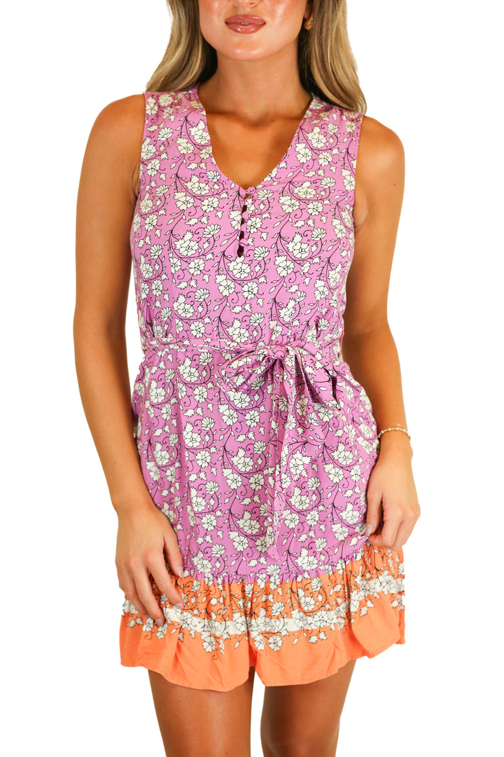 Untuck It Purple Floral Ruffle Hem Dress (XS)
