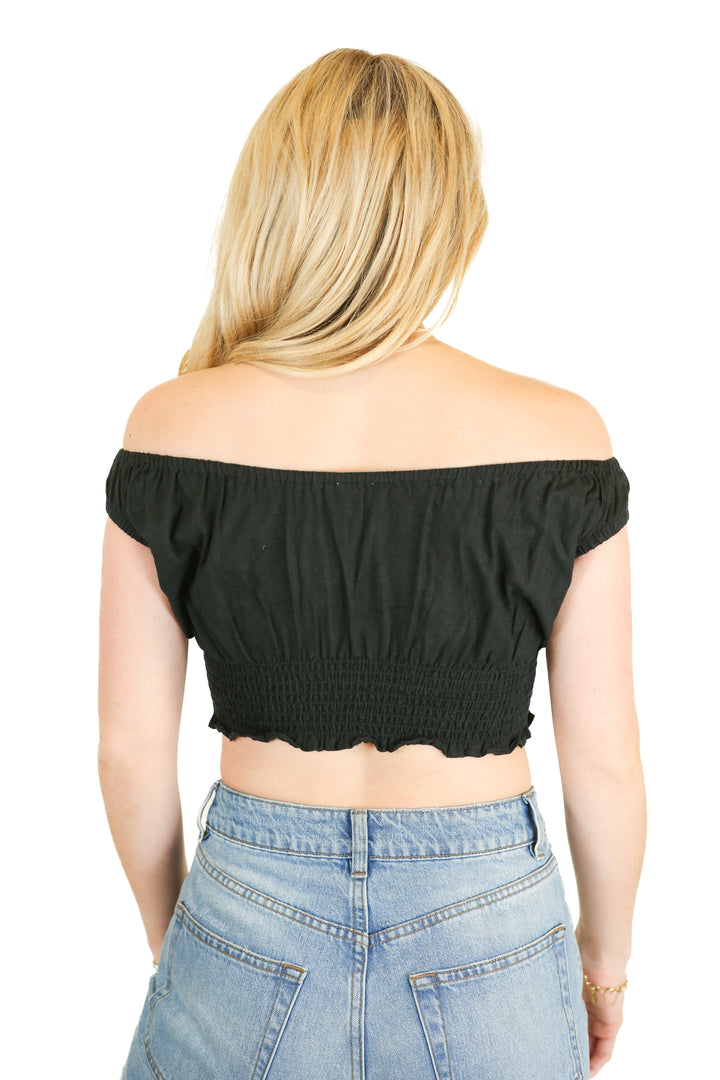John Galt Black Cropped Smock Top (S)