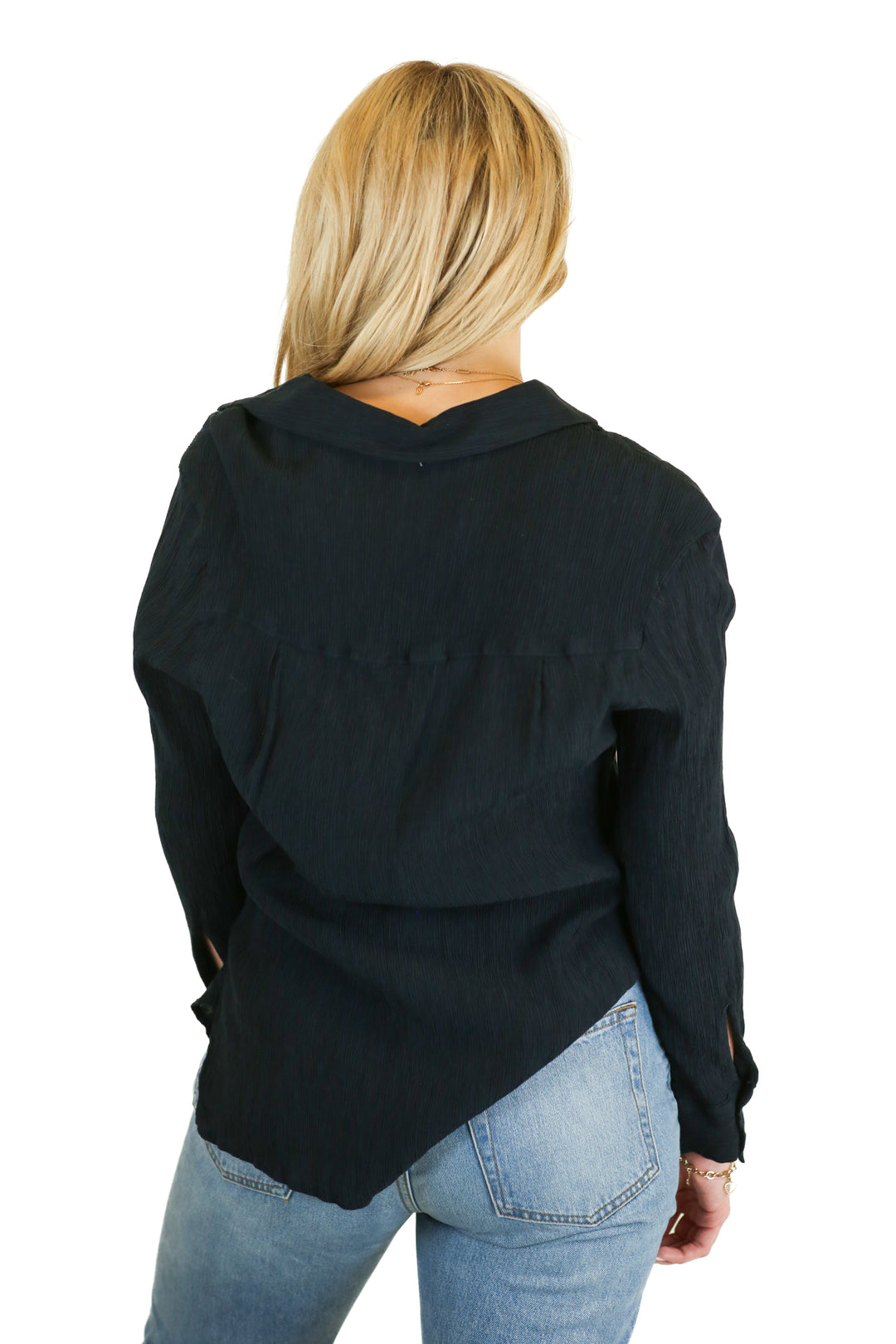Abercrombie Black Crinkled Button-Down Top (XS)